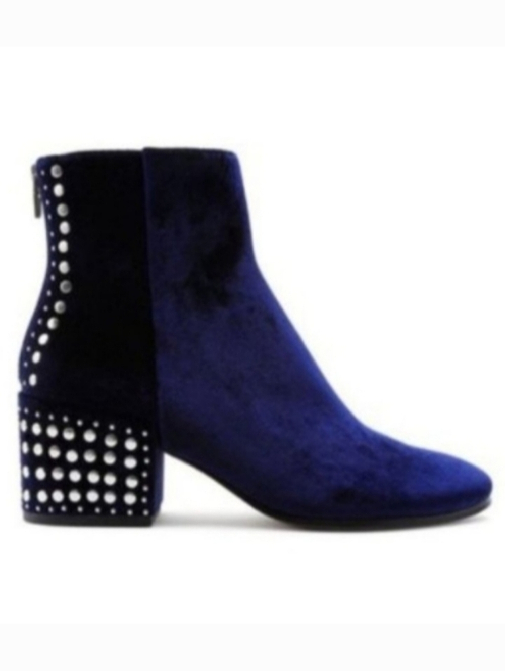 Dolce Vita Mazey Blue Velvet Studded Boots Ankle Zip Almond Toe Booties